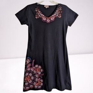 Coline Dress Boho Black Vibrant Graphic Geometric Print V-neck Short Sle…